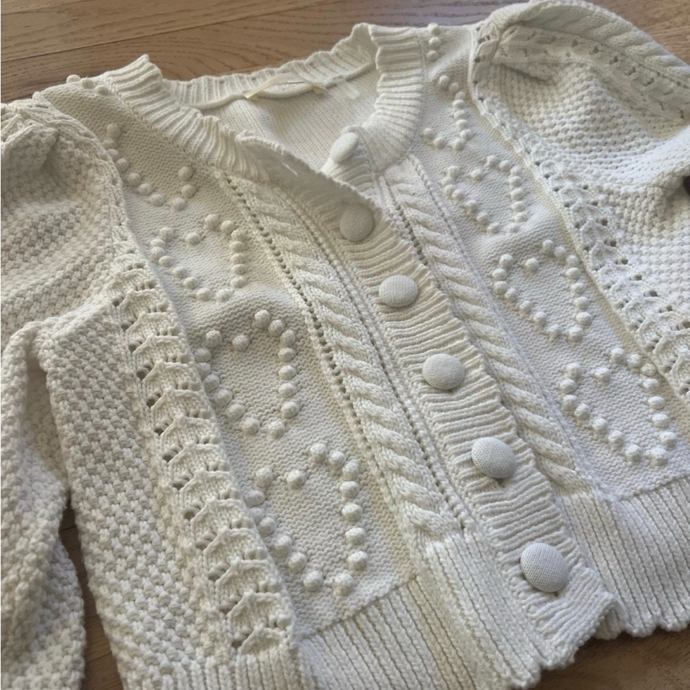 LoveShackFancy Soft White Textured Cardigan Size Small - Like New